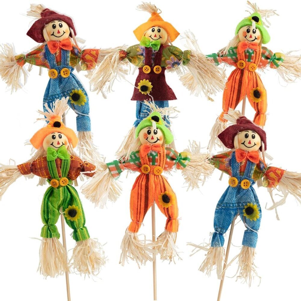 6 PCS Halloween Scarecrow Decorations - Outdoor, Fall Harvest, Standing Scarecro